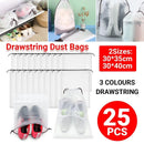 25PCS Portable Travel Shoe Bags Sport Storage Pouch Drawstring Dust Organizer - Black-30*35cm