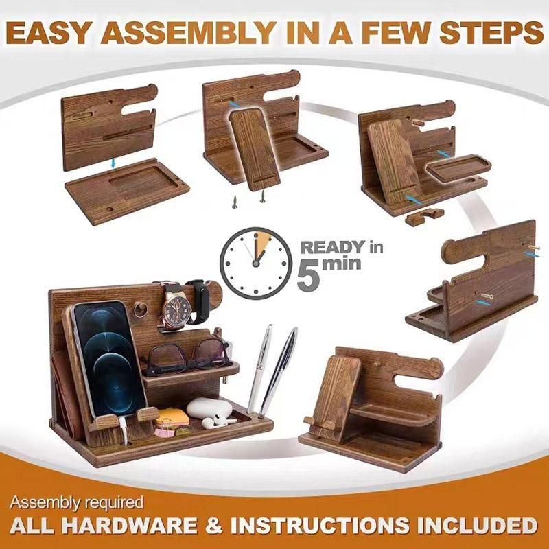 Wooden Mobile Phone Holder Desk Organizer Multifunctional Storage Shelf Stand
