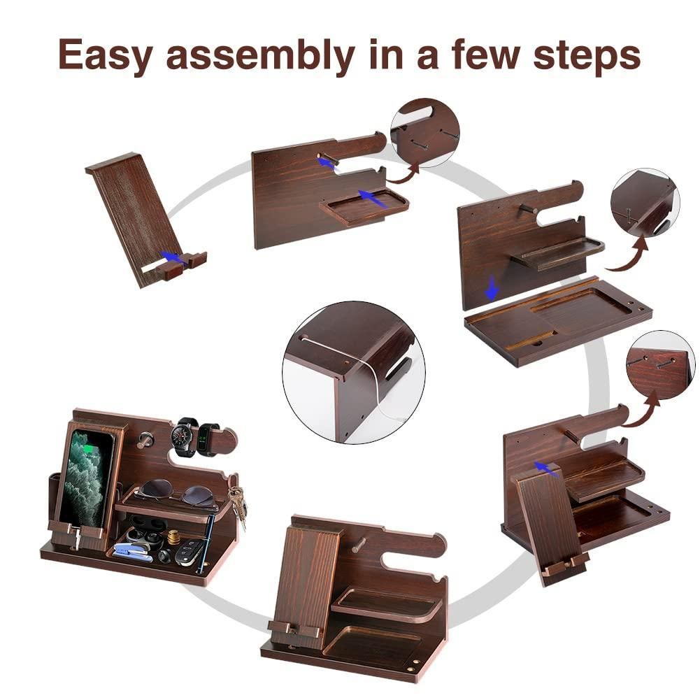 Wooden Mobile Phone Holder Desk Organizer Multifunctional Storage Shelf Stand