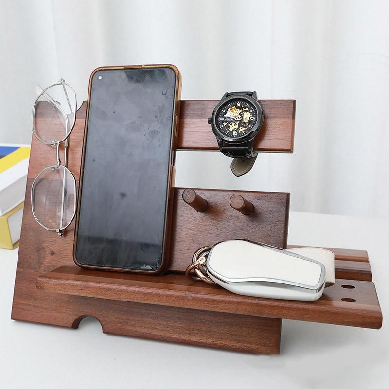 Wooden Mobile Phone Holder Desk Organizer Multifunctional Storage Shelf Stand