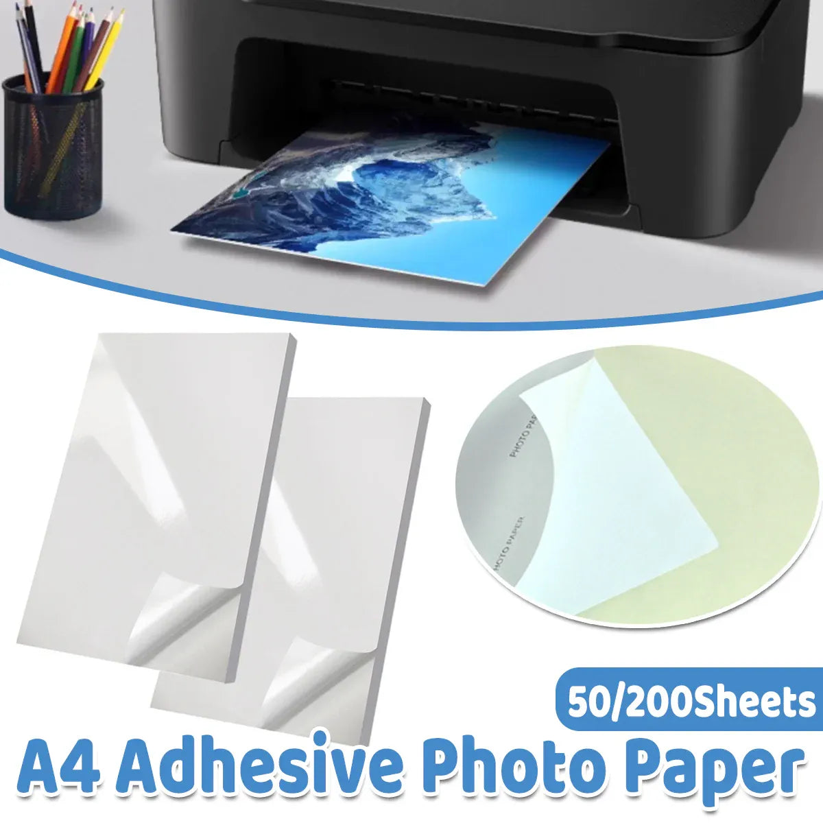 50/200Sheets A4 Adhesive Photo Paper 135 for Inkjet Printer Scrapbook - 50 Sheets
