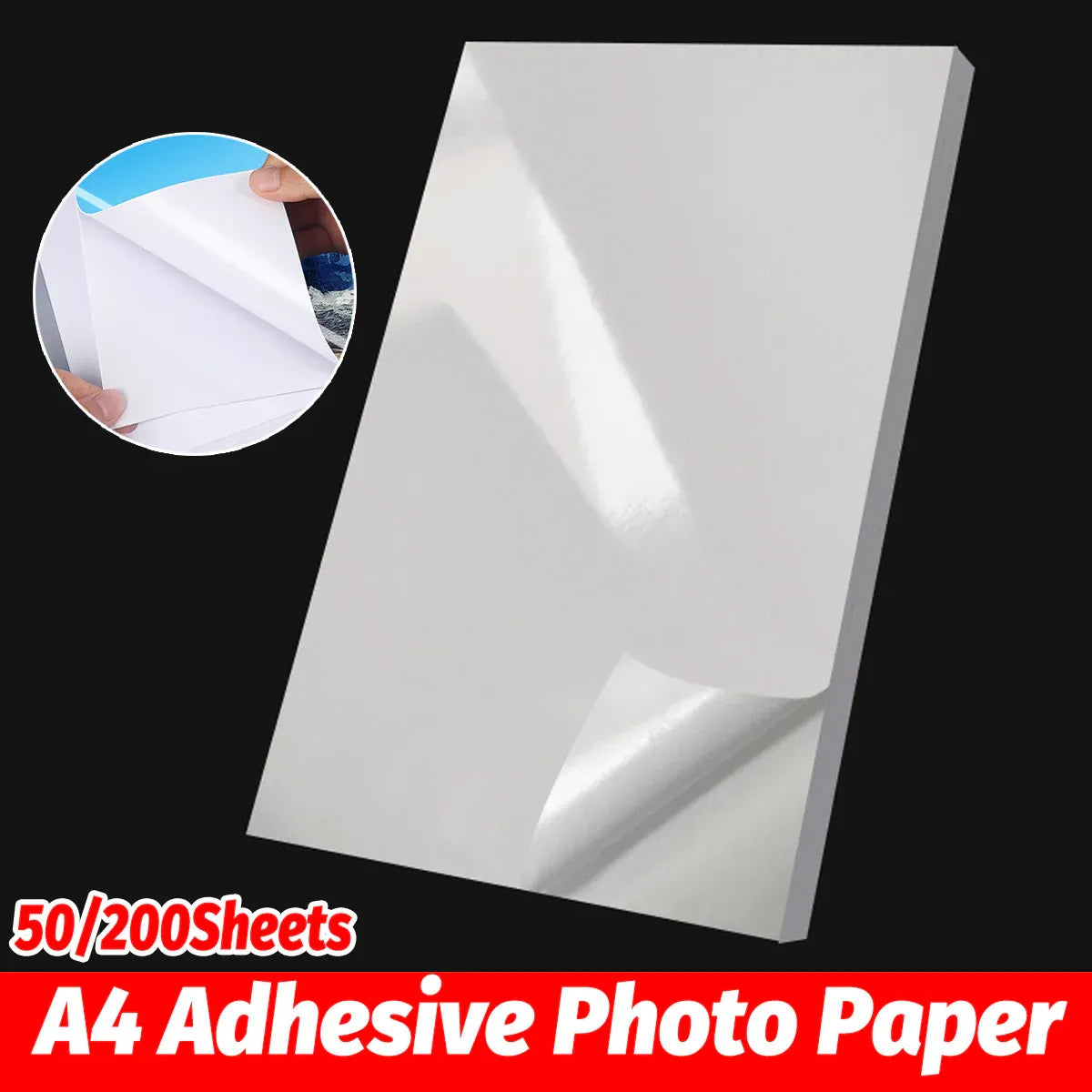50/200Sheets A4 Adhesive Photo Paper 150GSM for Inkjet Printer Scrapbook - 200 Sheets