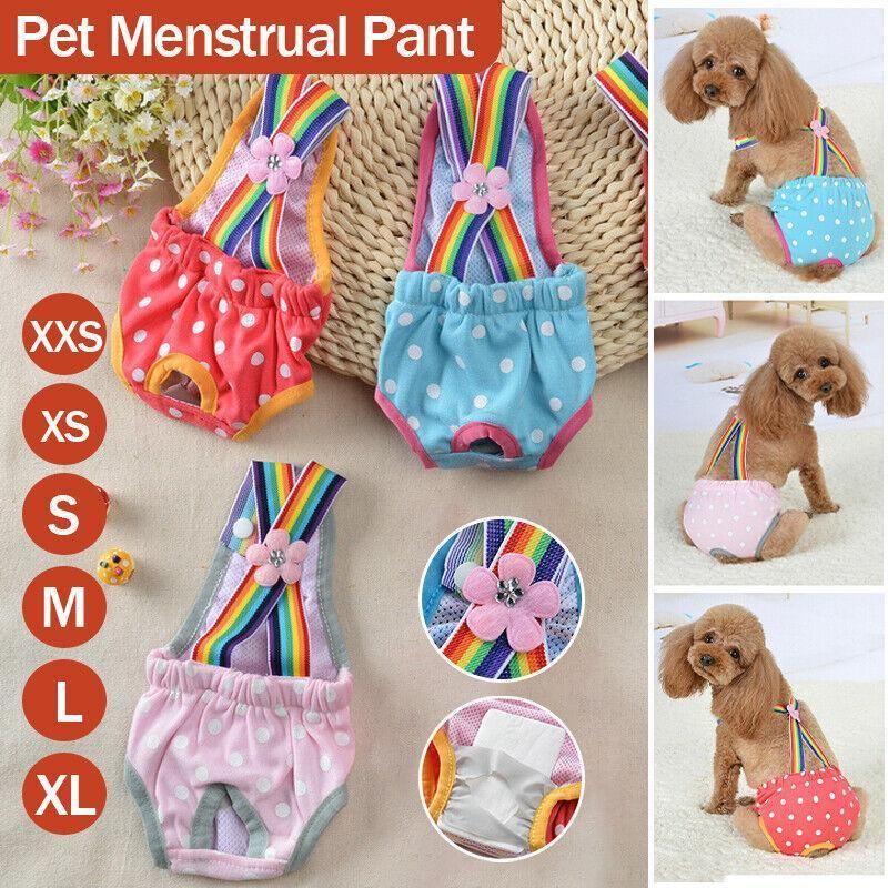 Female Pet Dog Cat Puppy Pant Menstrual Sanitary Nappy Diaper Wrap Underwear Red - XS