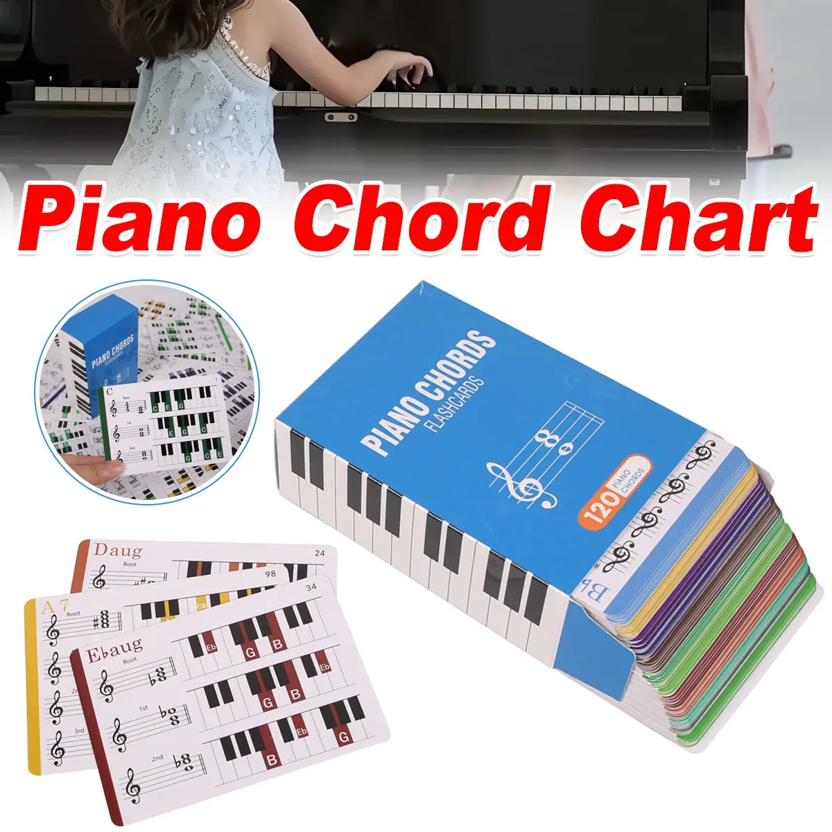Portable Colorful Beginner Piano Chord Chart Piano Fingering Chart Easy To Read