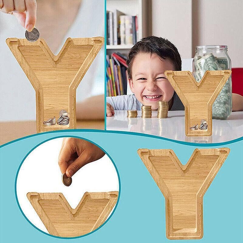 Wooden Piggy Bank Funny Letter or Guitar Coin Saving Money Box A–Z Gift Idea - G