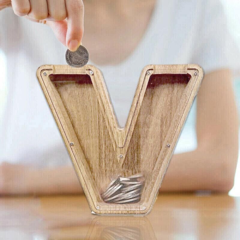 Wooden Piggy Bank Funny Letter or Guitar Coin Saving Money Box A–Z Gift Idea - P