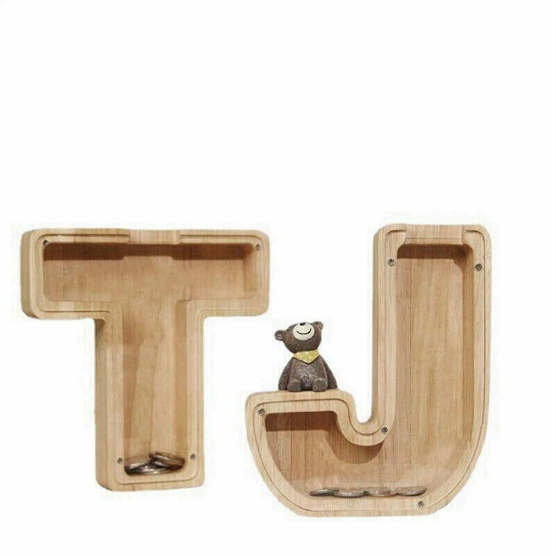 Wooden Piggy Bank Funny Letter or Guitar Coin Saving Money Box A–Z Gift Idea - P