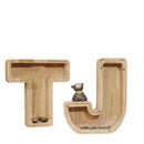 Wooden Piggy Bank Funny Letter or Guitar Coin Saving Money Box A–Z Gift Idea - V