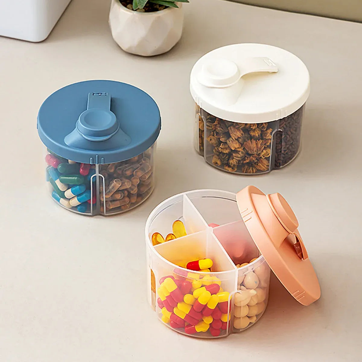 3Pcs Portable Pill Organizer Weekly Medicine Compartment Box Travel Daily Use - Blue