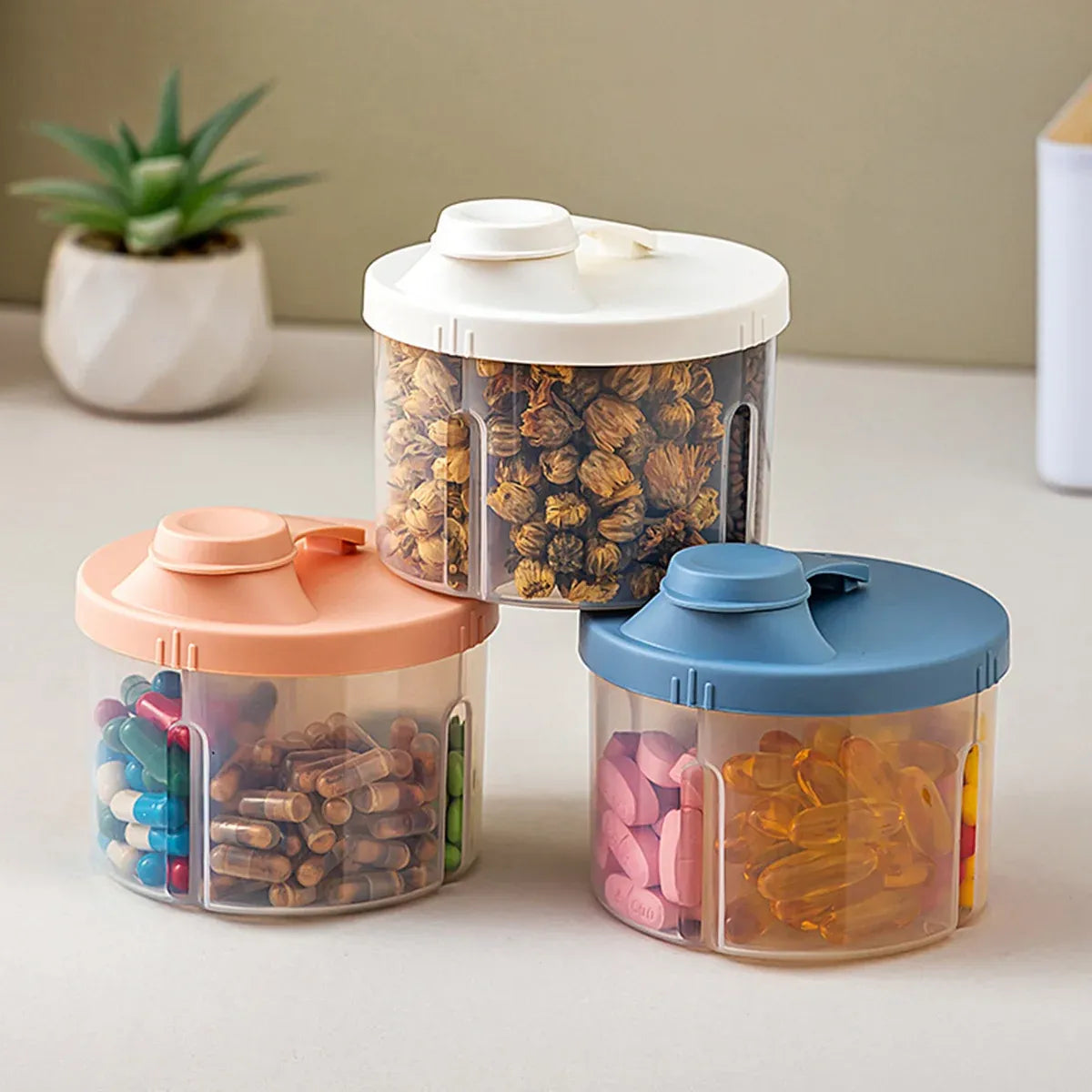 3Pcs Portable Pill Organizer Weekly Medicine Compartment Box Travel Daily Use - Pink