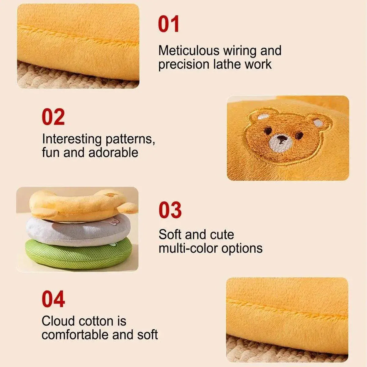 Dog Pet U Shaped Pillow Cartoon Breathable Cat Sleeping Cushion for All Seasons - Brown