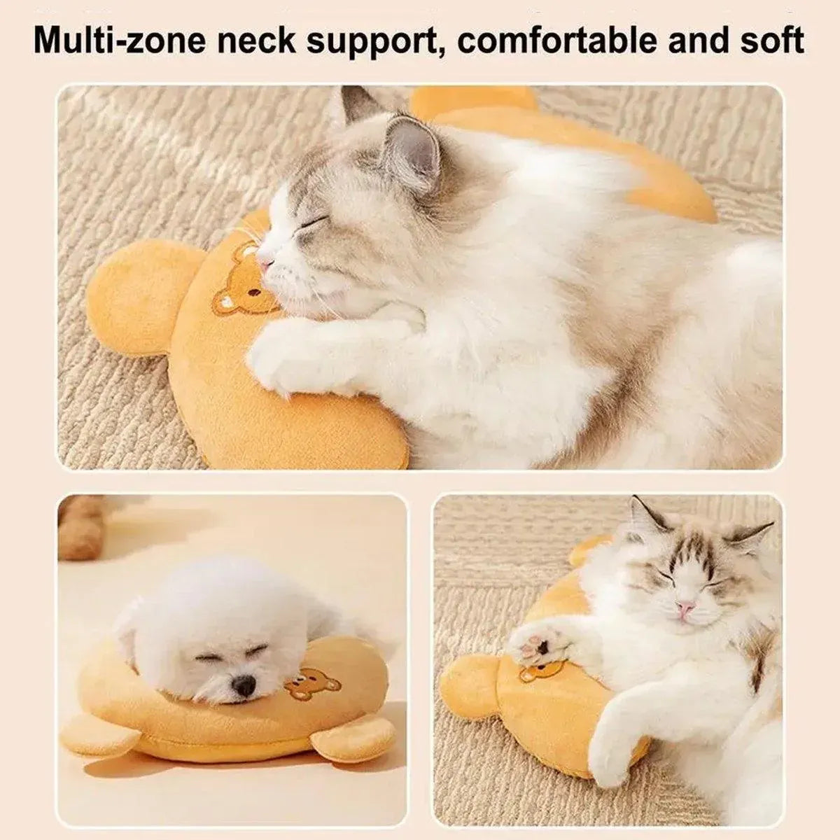 Dog Pet U Shaped Pillow Cartoon Breathable Cat Sleeping Cushion for All Seasons - Brown