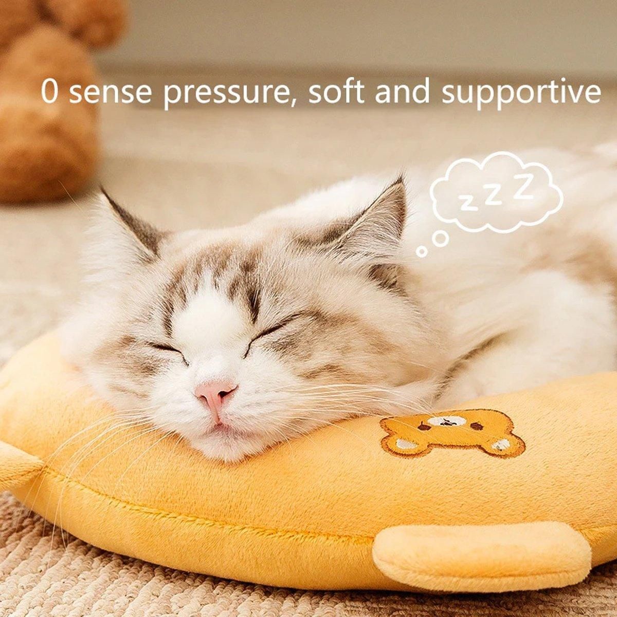 Dog Pet U Shaped Pillow Cartoon Breathable Cat Sleeping Cushion for All Seasons - Brown