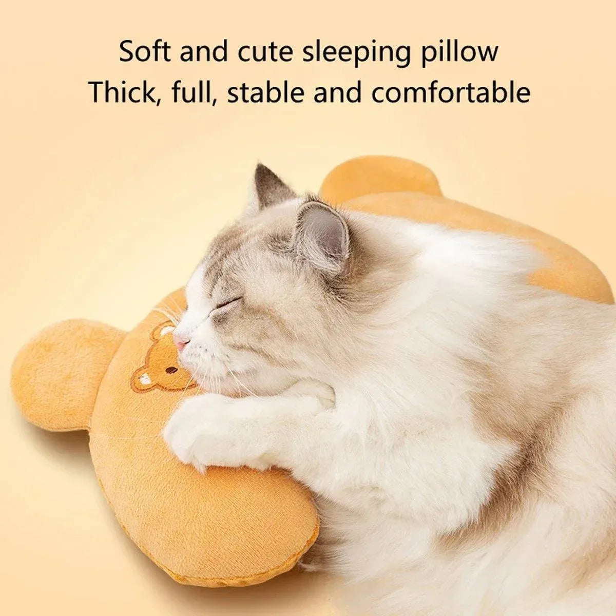 Dog Pet U Shaped Pillow Cartoon Breathable Cat Sleeping Cushion for All Seasons - Brown