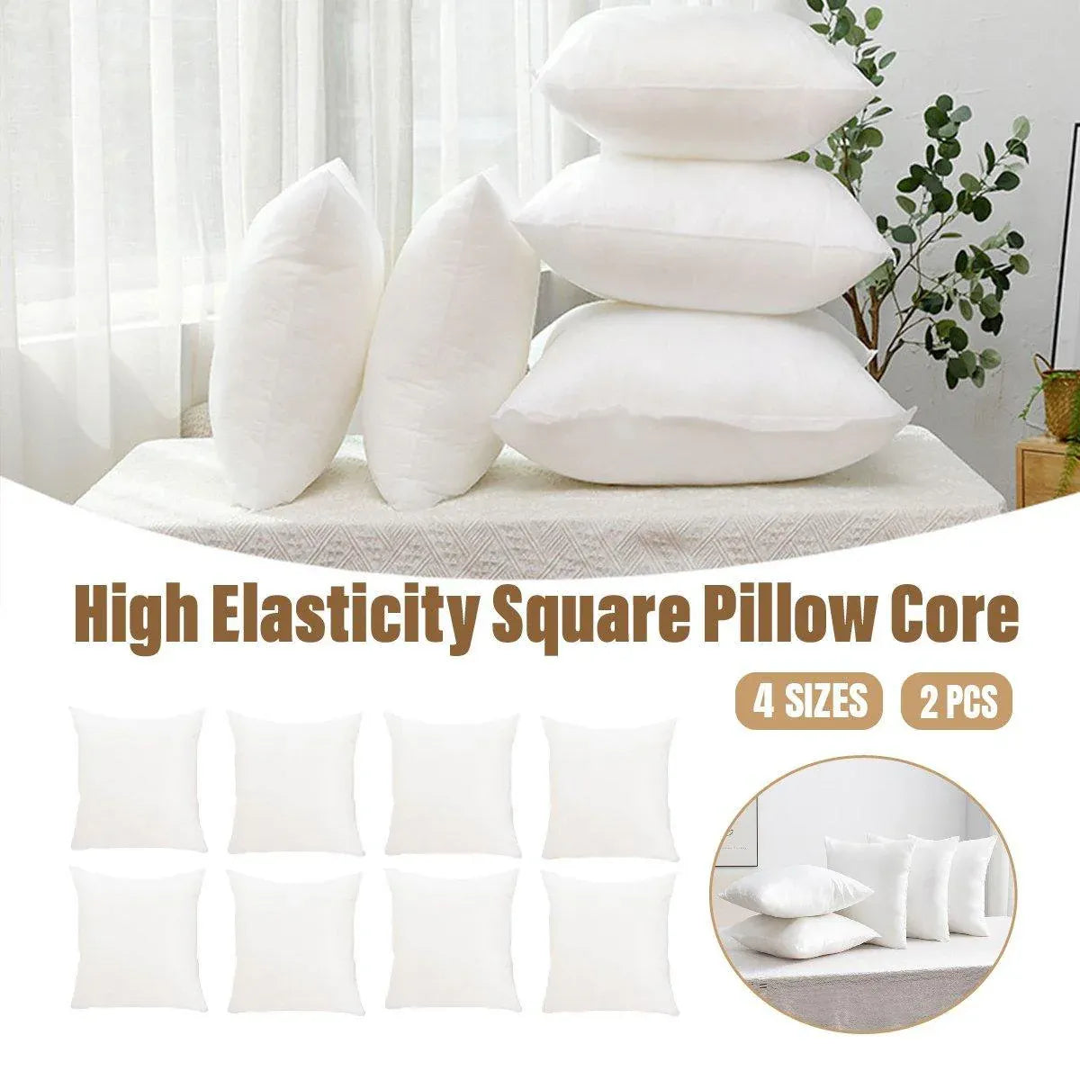 2pcs High Quality Square Pillow Inserts Soft Cushion Fillers Hotel Grade Use - 45x45cm