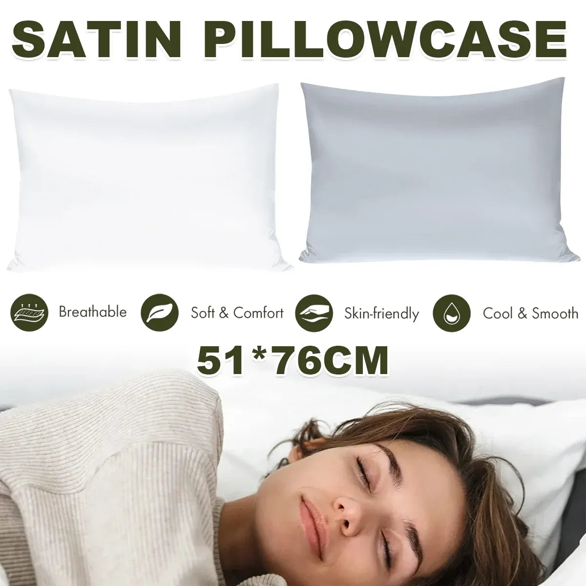 Silk Envelope Pillowcase Soft Satin Protective Cover for Bed Sleep Comfort - Silver