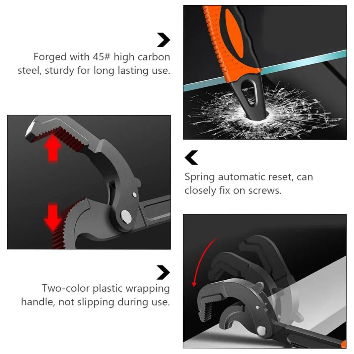 Pipe Wrench Quick Adjust Spanner Multi Functional Water Pipe Tool Heavy Duty - L