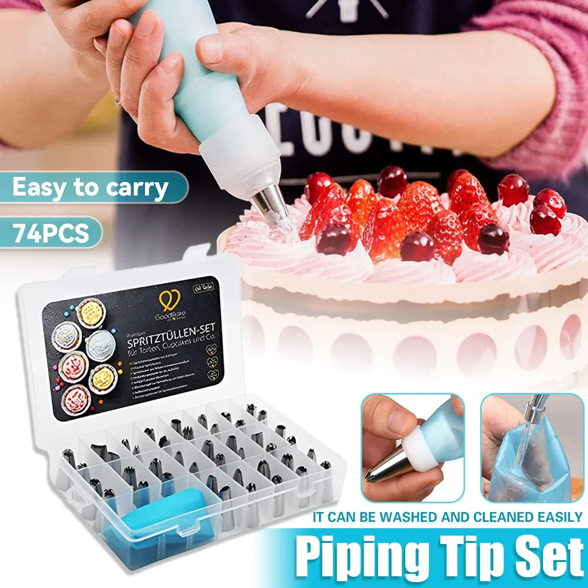 74PCS Piping Nozzle Set Baking Decorating Tools Icing Tips Kit For Cake Cupcake