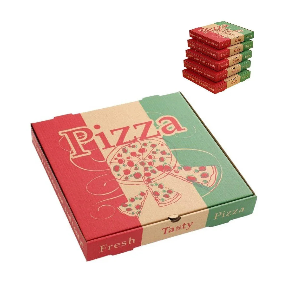 50pcs Pizza Packing Boxes Folding Box Durable Food Storage Containers Colourful - 12inch