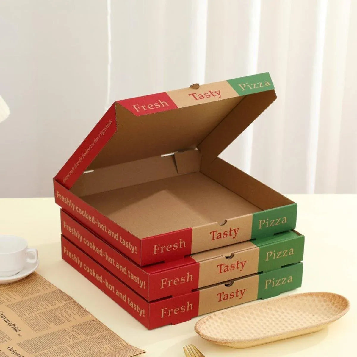 50pcs Pizza Packing Boxes Folding Box Durable Food Storage Containers Colourful - 8inch