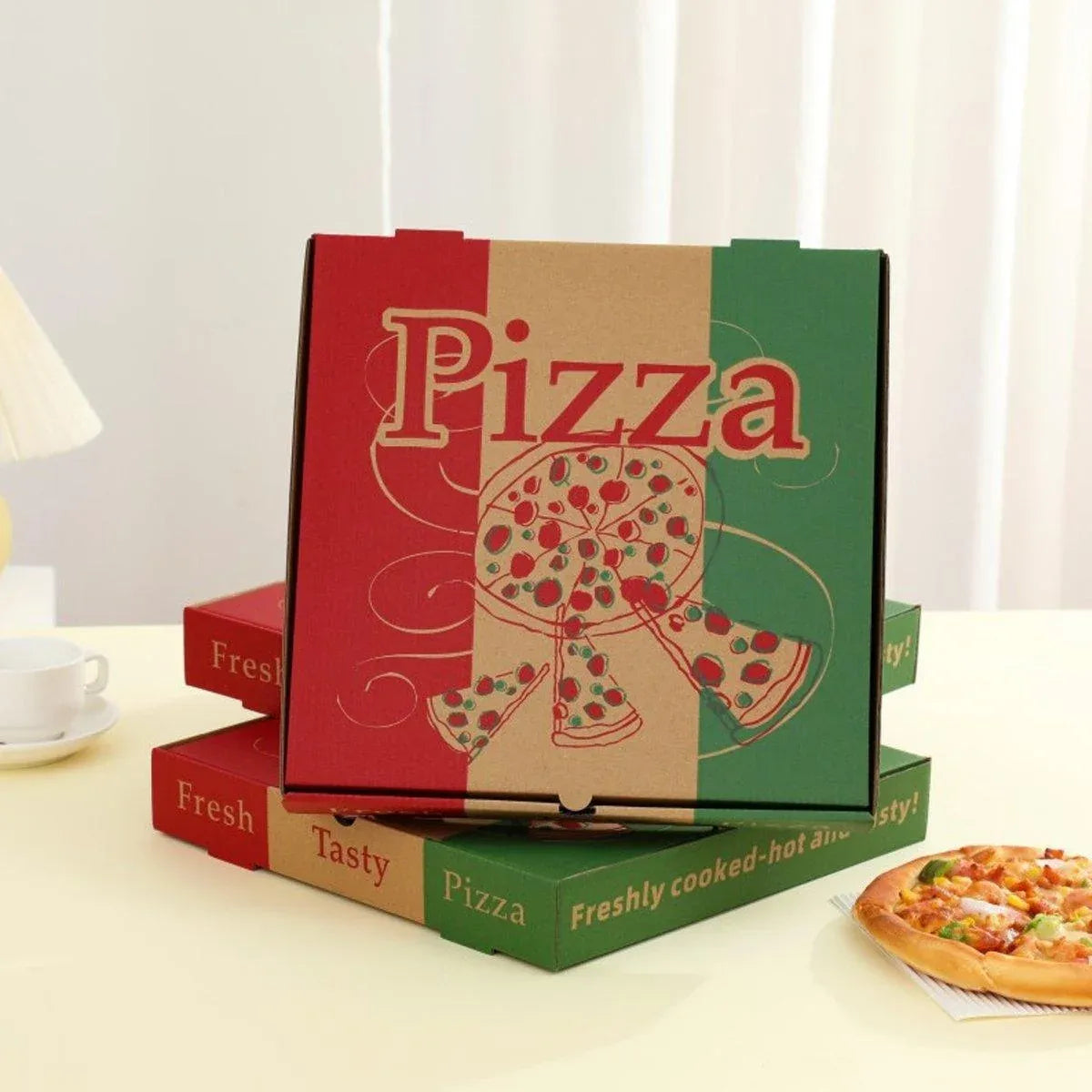 50pcs Pizza Packing Boxes Folding Box Durable Food Storage Containers Colourful - 8inch