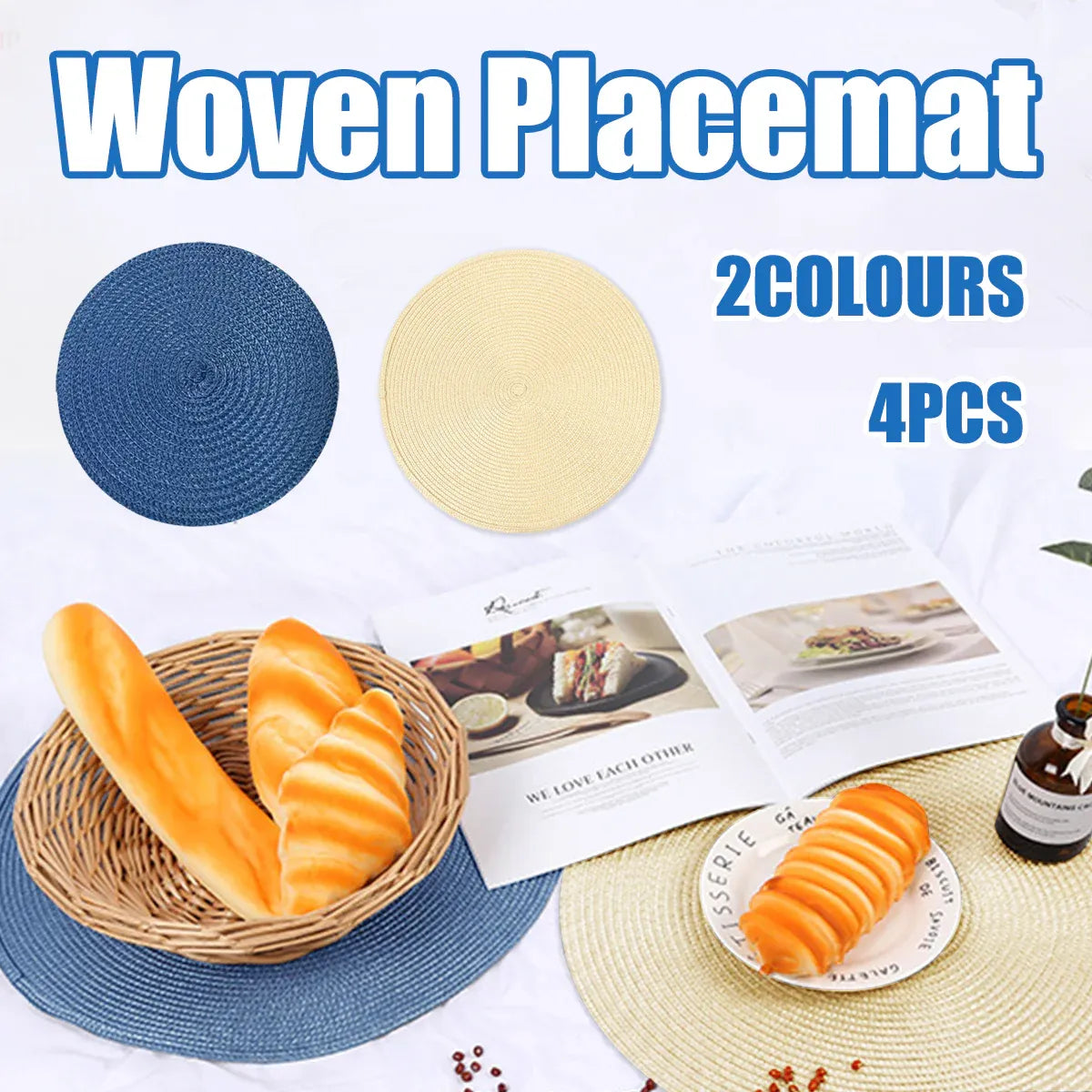 4PCS Table Mats Cup Mats Round Bowl Mats Heat Insulation Set for Household Use - Sapphire blue