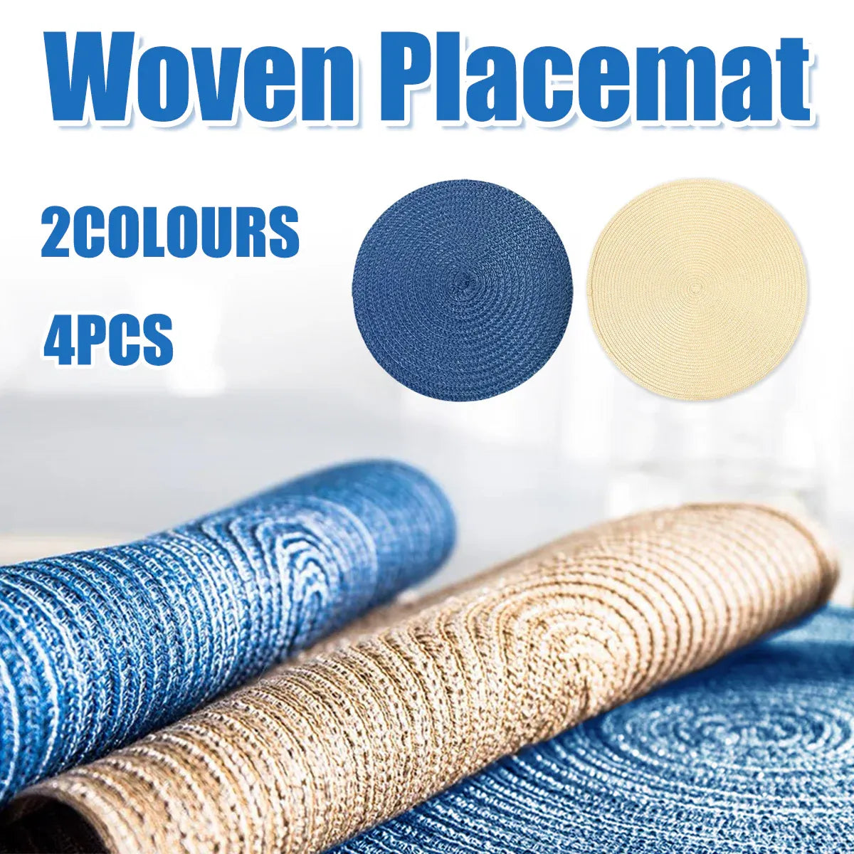 4PCS Table Mats Cup Mats Round Bowl Mats Heat Insulation Set for Household Use - Sapphire blue