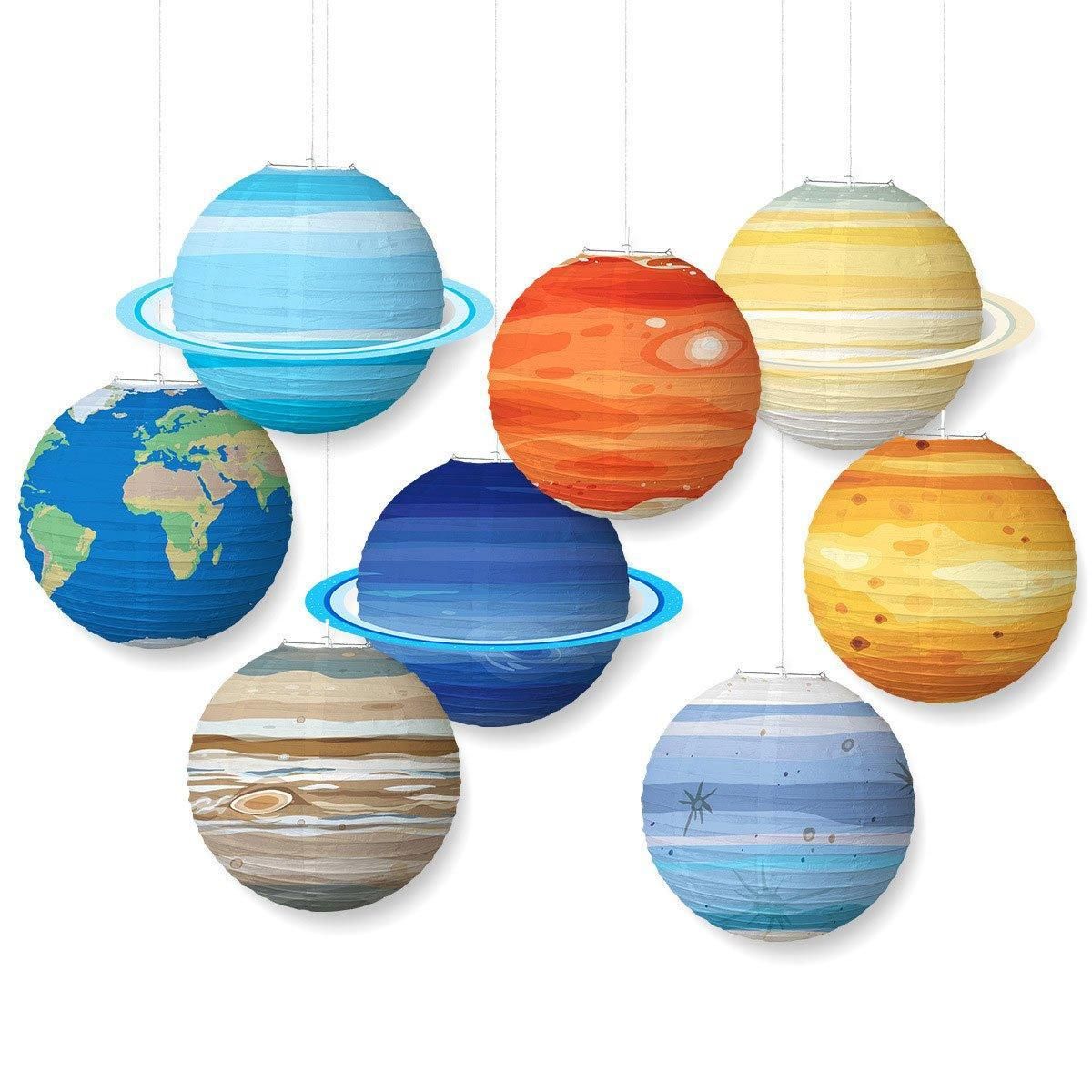 8PCS Foldable Planet Paper Lantern DIY Handmade Round Star Theme Party Decor