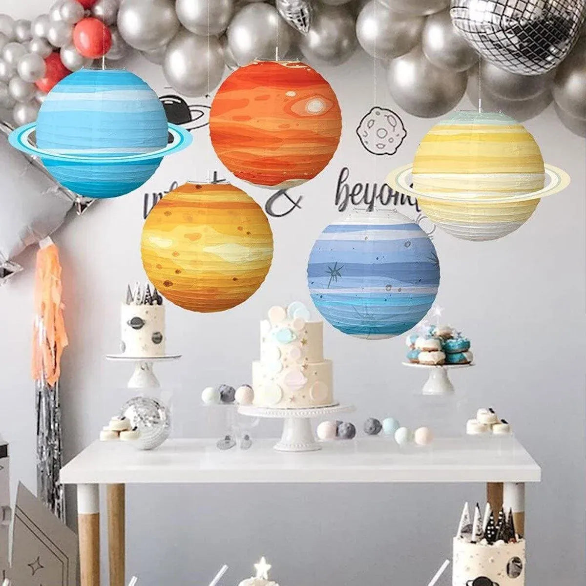 8PCS Foldable Planet Paper Lantern DIY Handmade Round Star Theme Party Decor