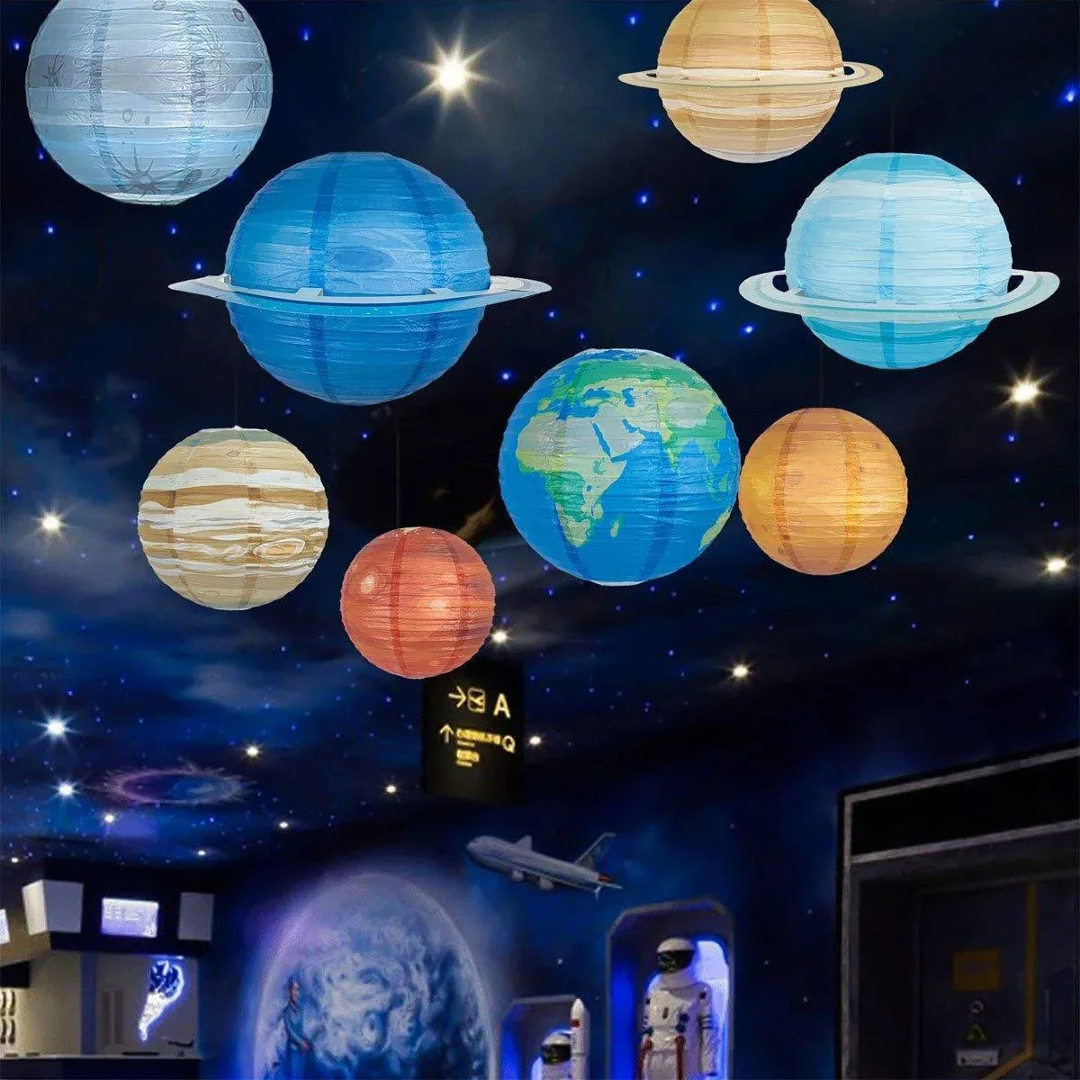 8PCS Foldable Planet Paper Lantern DIY Handmade Round Star Theme Party Decor