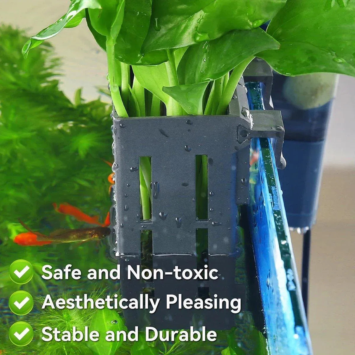 Hydroponic Plant Storage Rack Fish Tank Decoration Square Aquarium Basket Holder - Black