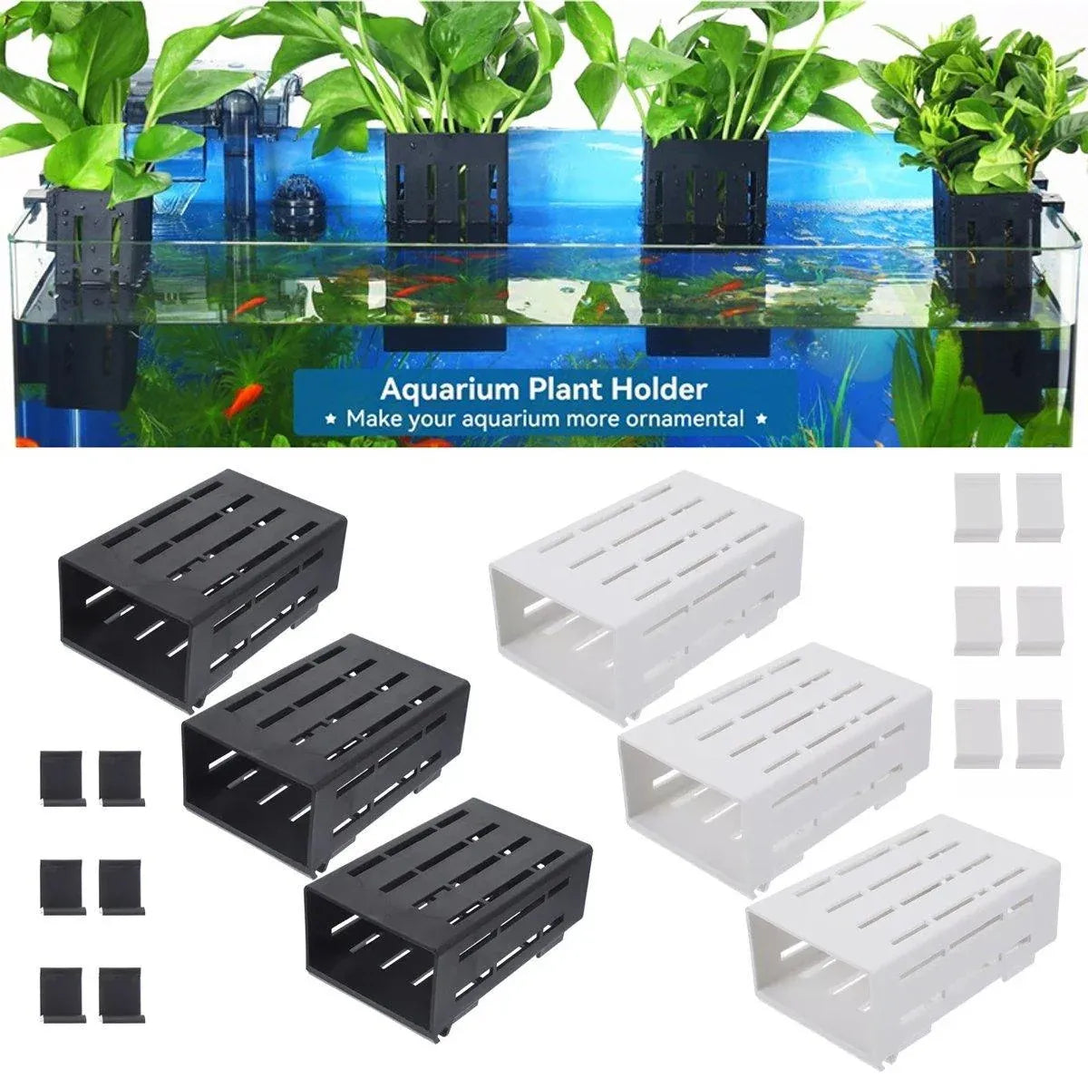 Hydroponic Plant Storage Rack Fish Tank Decoration Square Aquarium Basket Holder - Black