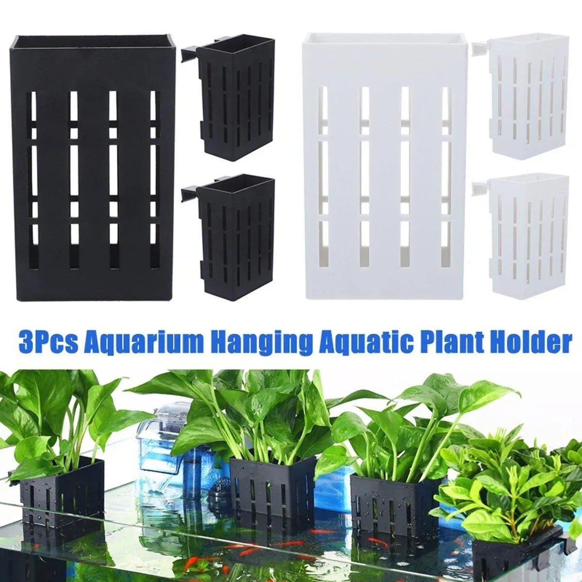 Hydroponic Plant Storage Rack Fish Tank Decoration Square Aquarium Basket Holder - Black