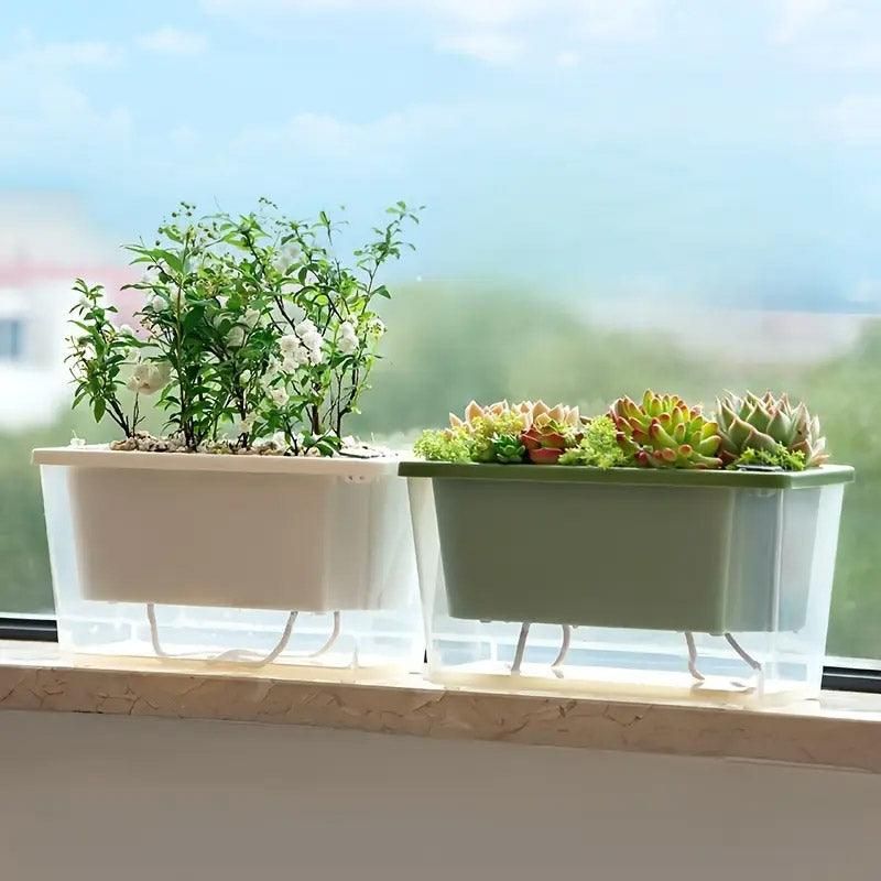 Balcony Vegetable Pot Planter Lazy Self Priming Flower Pot for Indoor Gardening - Green