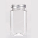 20pcs Square Transparent Plastic Bottle with Aluminum Cap Sealed Jar for Food Storage - 550ml