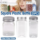20pcs Square Transparent Plastic Bottle with Aluminum Cap Sealed Jar for Food Storage - 550ml