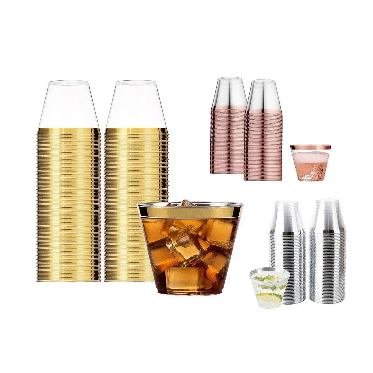 100pcs 9OZ Hot Gold Silver Plastic Wine Cup Western Food Cup Ice Cream - Silver