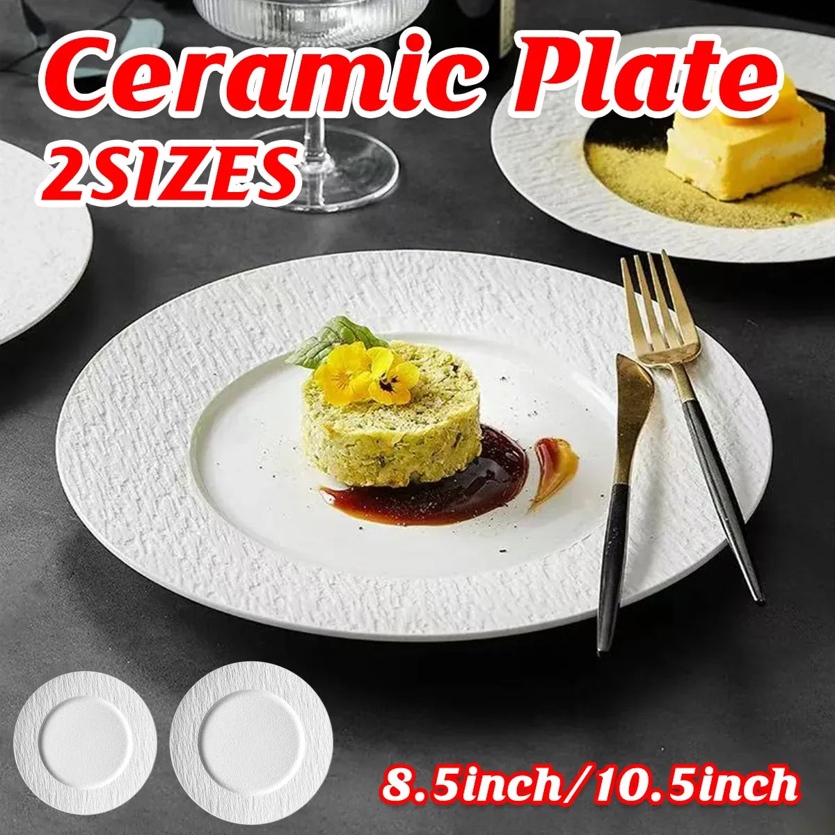 Ceramic Steak Vegetable Dessert Salad Plate Home Dinner Plate Kitchen Dining - 10.5inch
