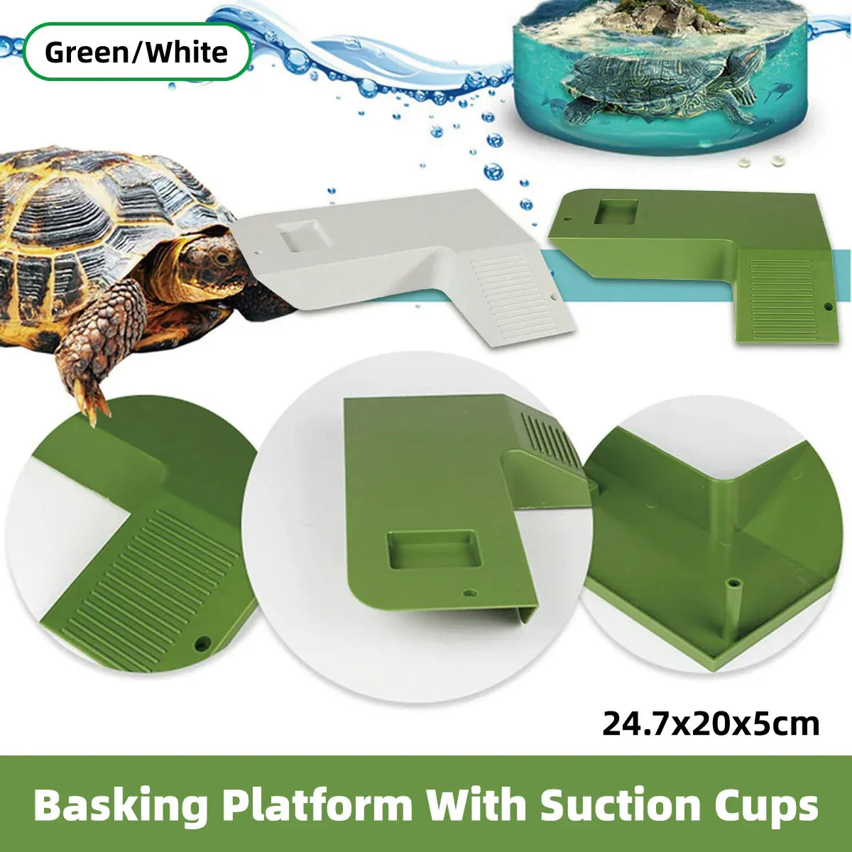 Turtle Climbing Platform Inclined Basking Ramp for Breeding Box Aquarium Habitat - Green