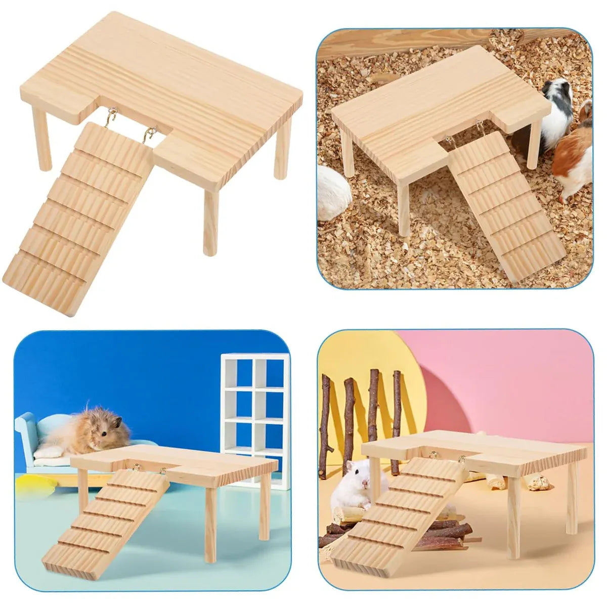 Hamster Wood Stand Platform with Ladder Small Animal Toy Hamster Rat Accessories - L-shape