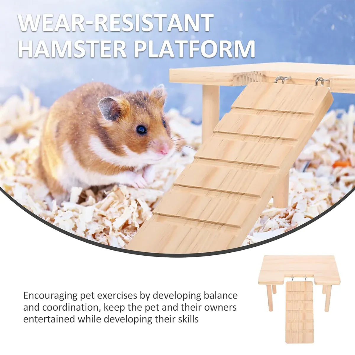 Hamster Wood Stand Platform with Ladder Small Animal Toy Hamster Rat Accessories - L-shape