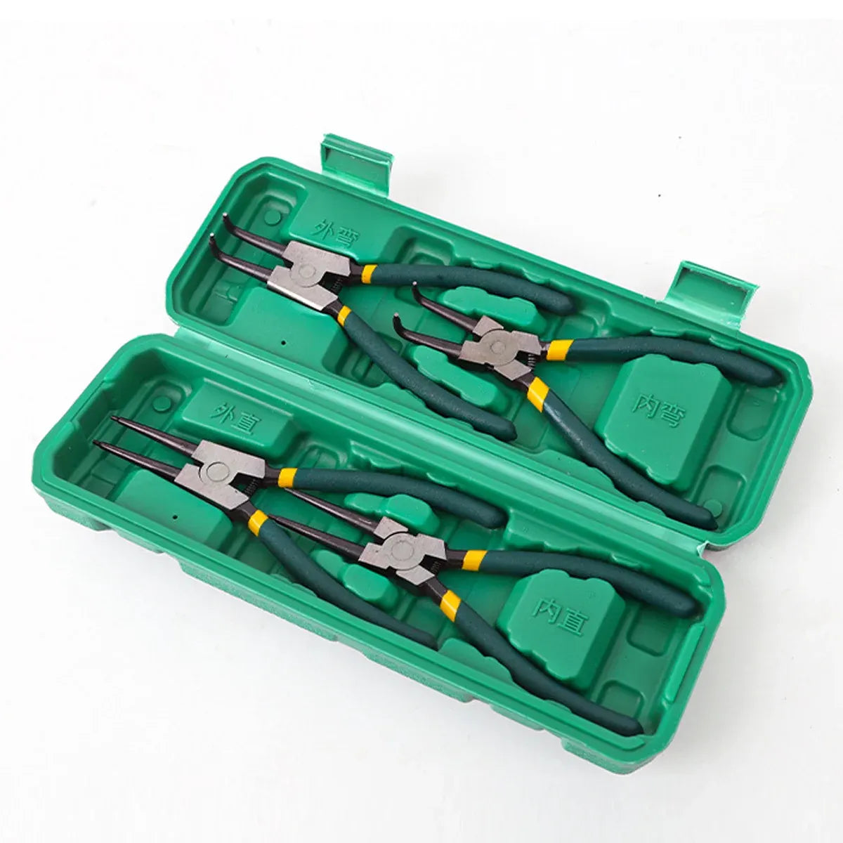 4 Piece Circlip Pliers Set 7 Inch Internal and External Straight and Bent Nose Tools