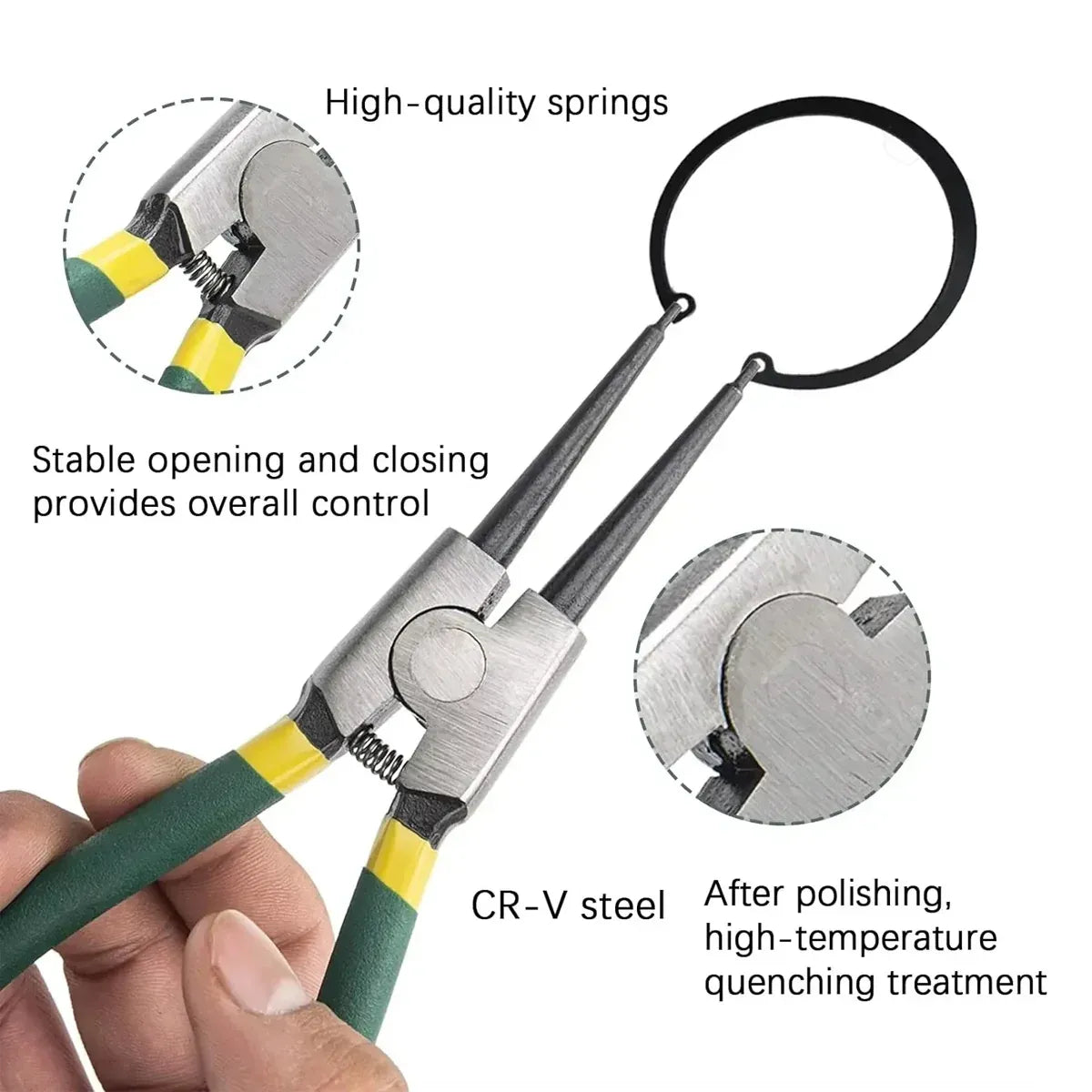 4 Piece Circlip Pliers Set 7 Inch Internal and External Straight and Bent Nose Tools