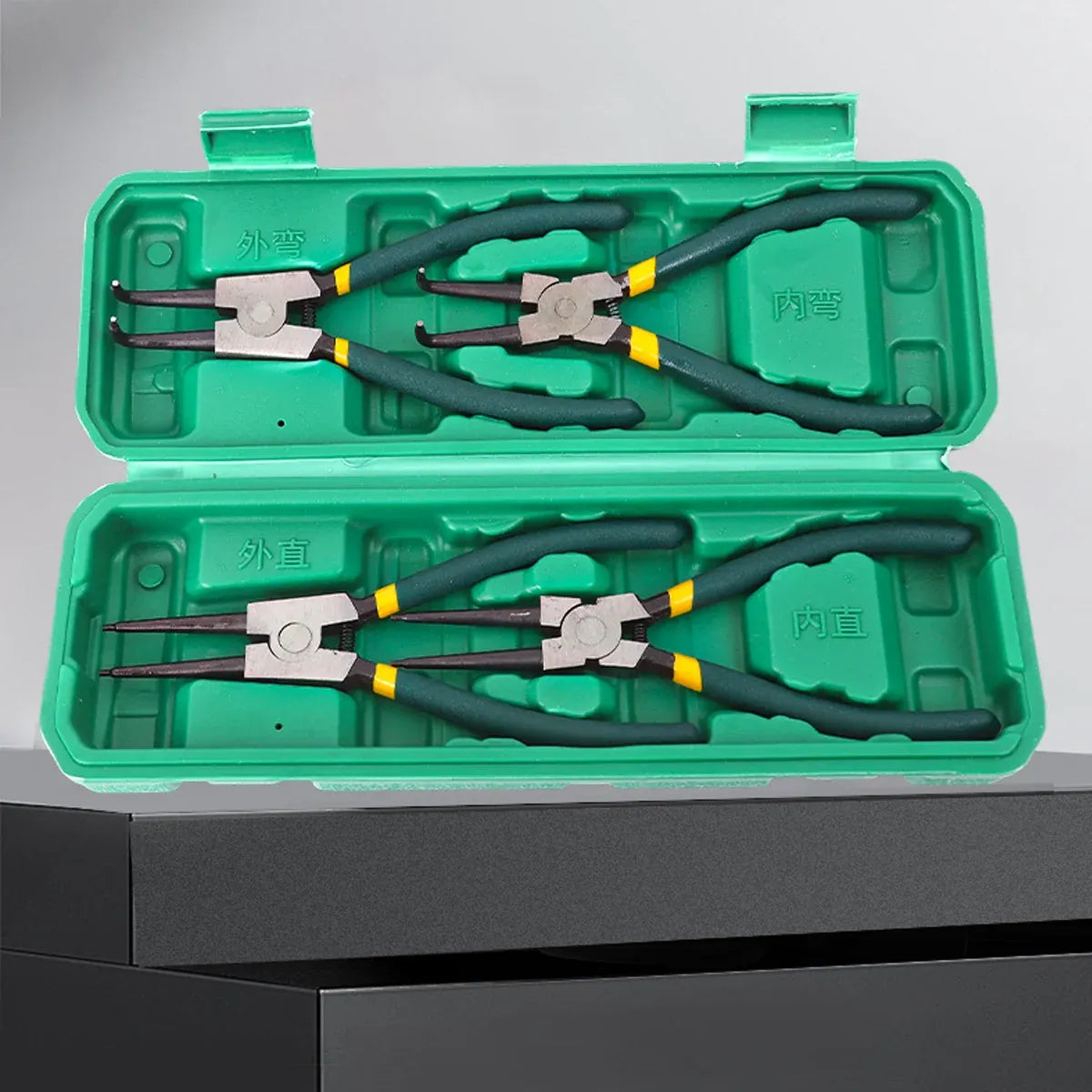 4 Piece Circlip Pliers Set 7 Inch Internal and External Straight and Bent Nose Tools