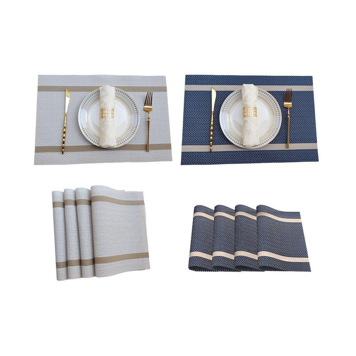 4X Anti-Slip Woven Placemat Waterproof Oil-proof Placemat Heat Resistant PVC Mat - Blue