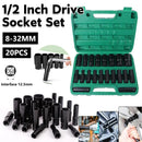 20PCS 1/2 Inch Drive Socket Set 8mm to 32mm with Case Chrome Vanadium Steel