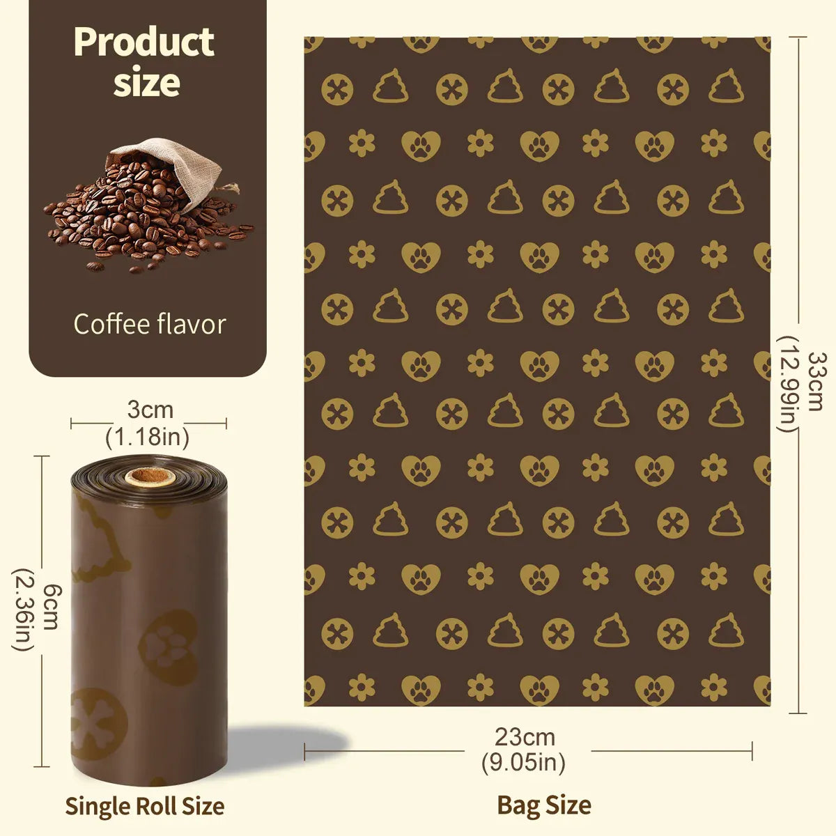 18Rolls / 270Bags Coffee Scented Disposable Pet Waste Bags Poop Bags Leak Proof