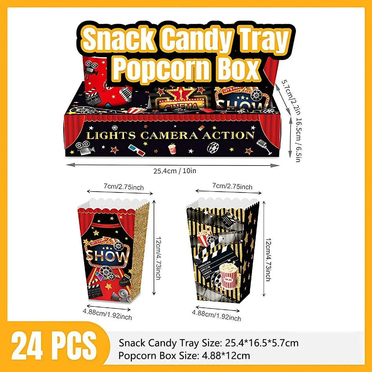 24 PCS Movie Night Snack Trays Popcorn Food Drink Holder Cinema Party Supplies - 24pcs-KY001 Sold separately