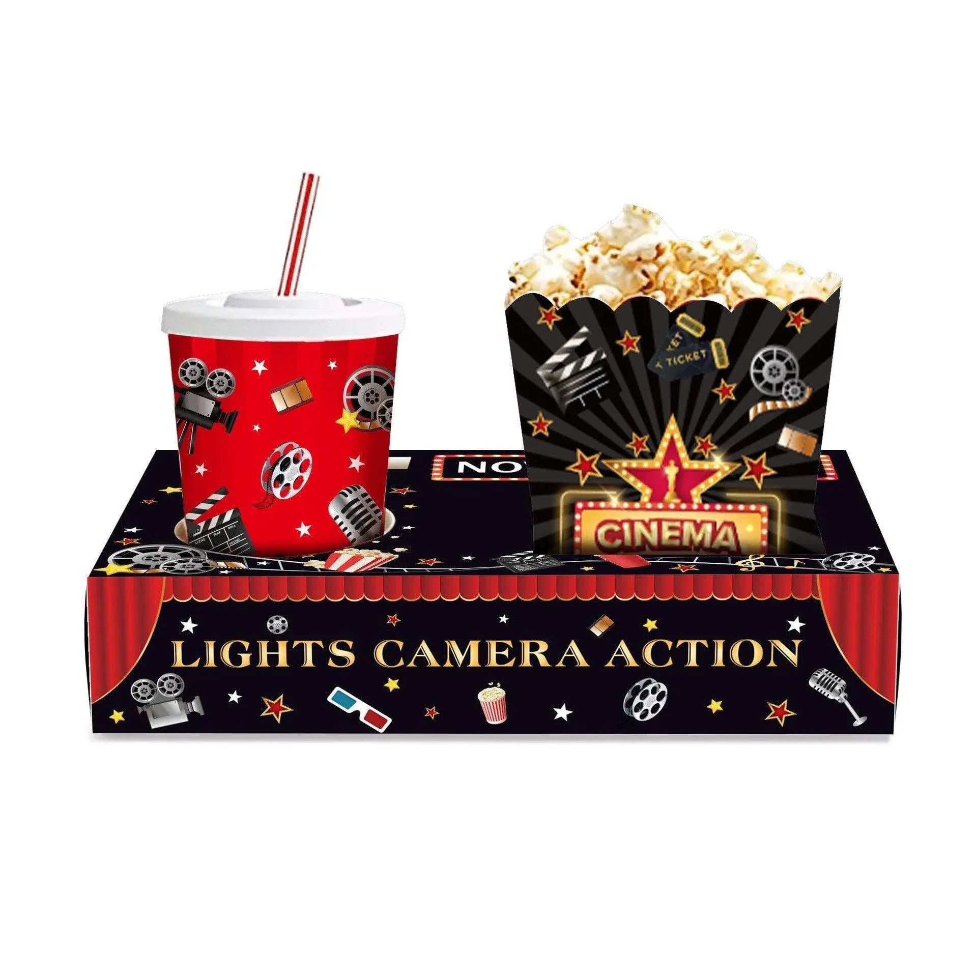 24 PCS Movie Night Snack Trays Popcorn Food Drink Holder Cinema Party Supplies - 24pcs-KY001 Sold separately