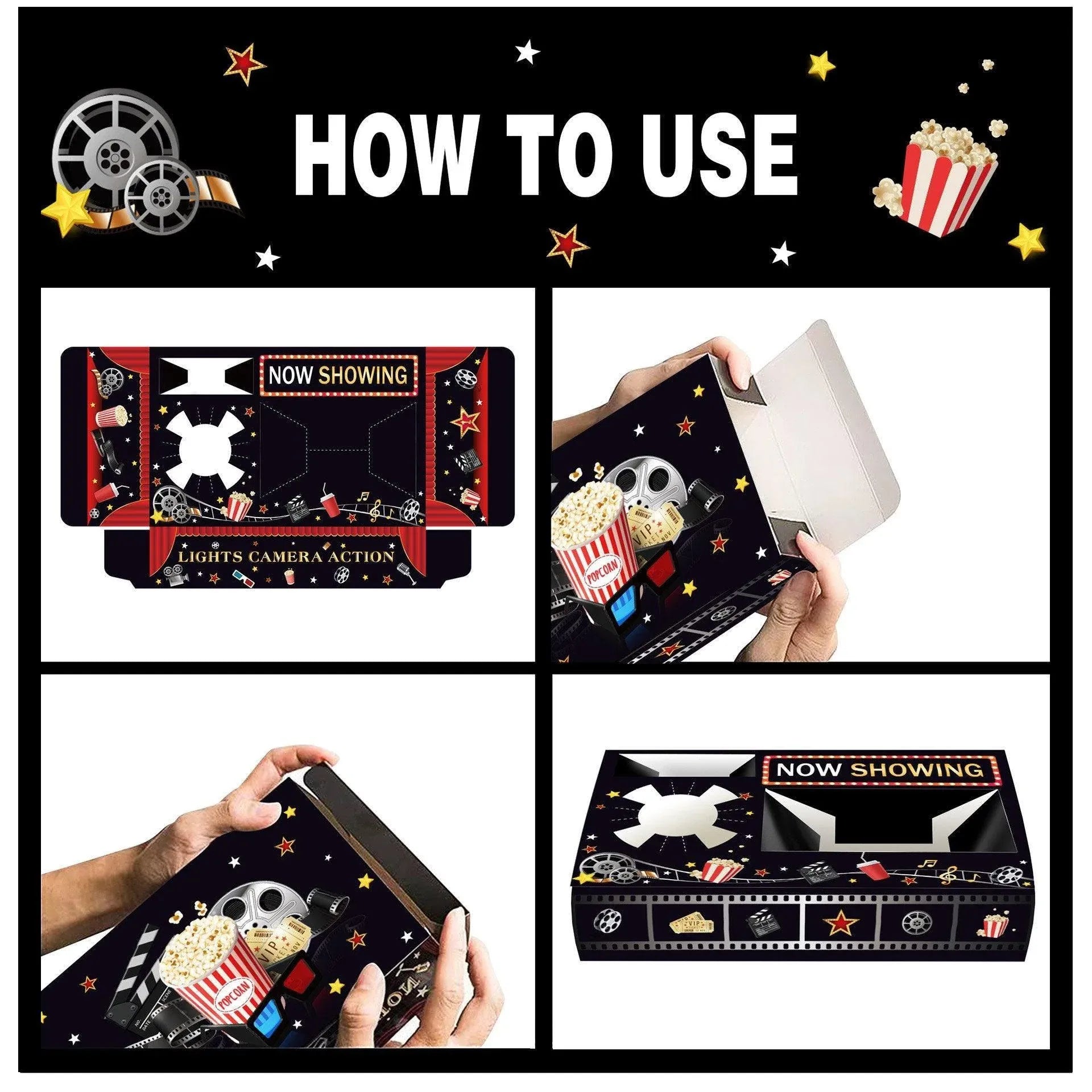 24 PCS Movie Night Snack Trays Popcorn Food Drink Holder Cinema Party Supplies - 24pcs-KY001 Sold separately